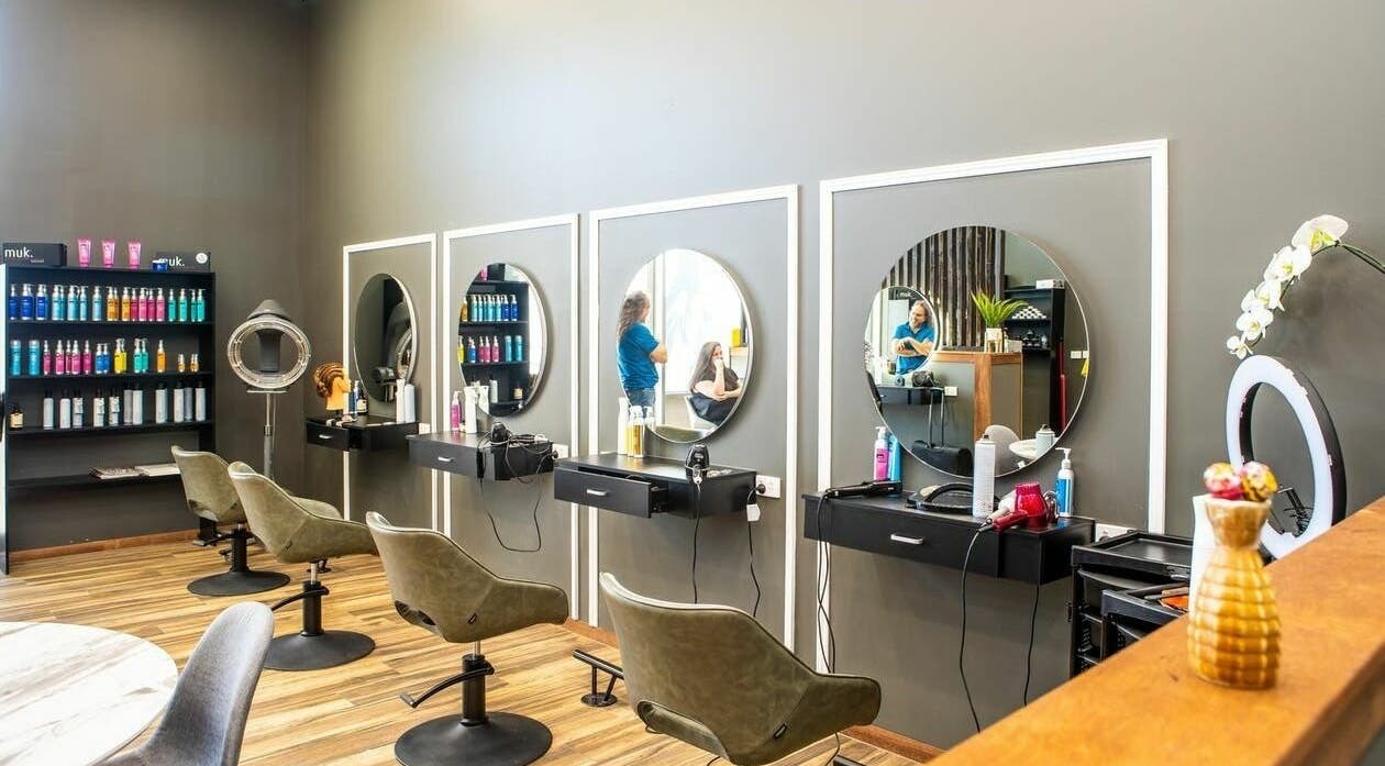 Lux & Co salon interior with modern chairs and mirrors in Melbourne, Victoria, AU.