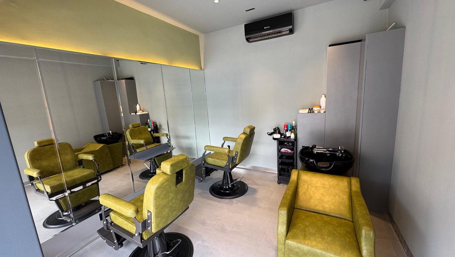 Modern barber chairs at BarberCo - Frazer Town, Bangalore, Karnataka, IN, highlight sleek interior design.