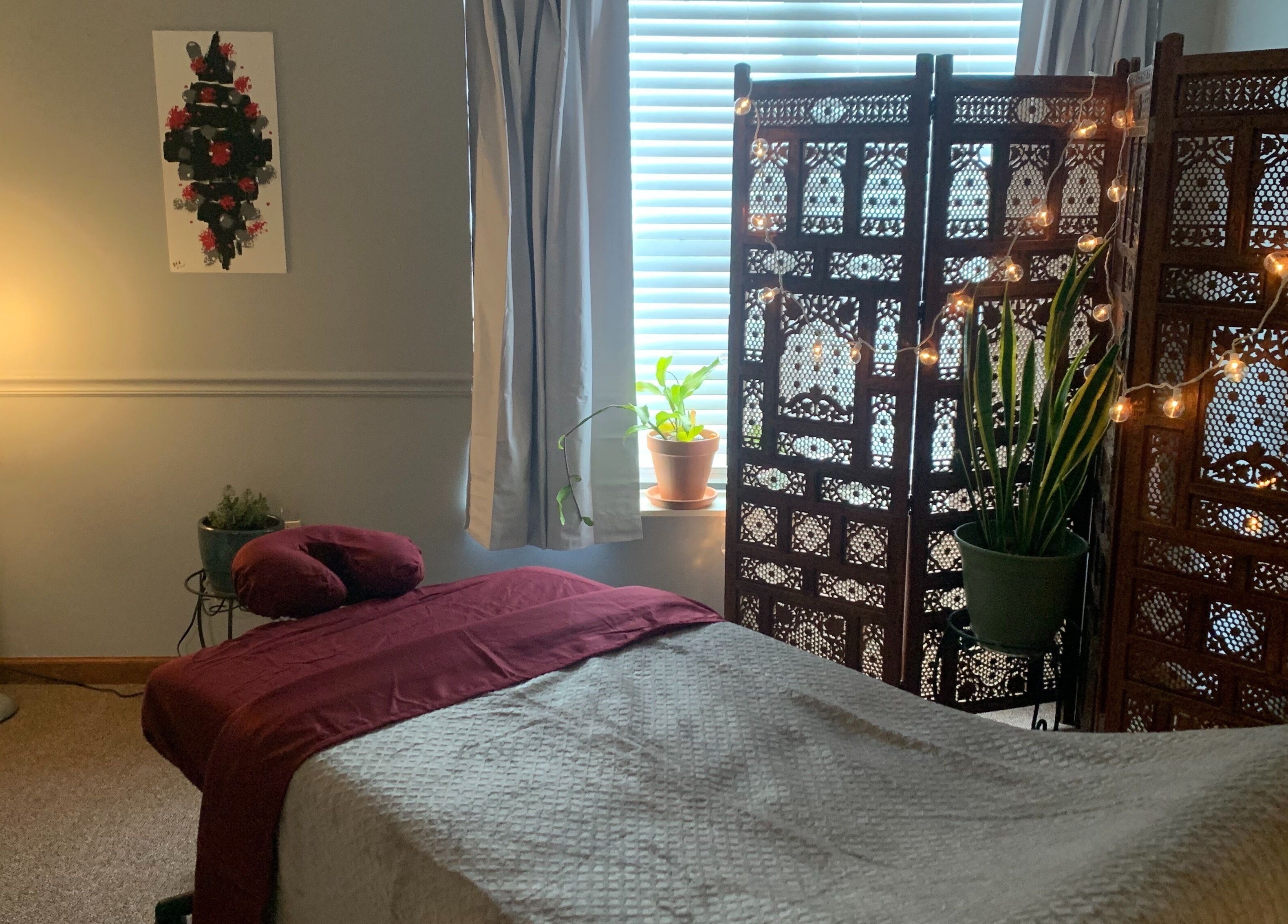 Tranquil massage room at Appalachian Integrative Bodywork and Massage, Jefferson City, Tennessee, US.