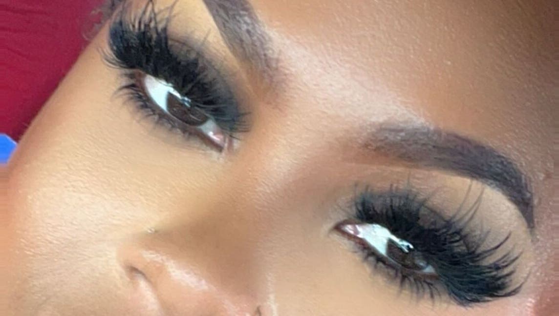 Close-up of expertly applied eyelash extensions at Narenda's Beauty Lounge, Bridgetown, Saint Michael, BB.