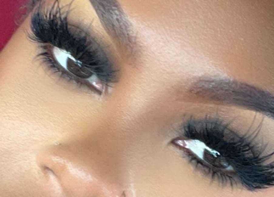 Close-up of expertly applied eyelash extensions at Narenda's Beauty Lounge, Bridgetown, Saint Michael, BB.