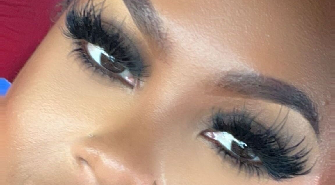 Close-up of expertly applied eyelash extensions at Narenda's Beauty Lounge, Bridgetown, Saint Michael, BB.