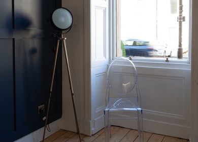 Stylish corner at Soul Therapy Wellbeing with a modern chair and lamp in Edinburgh, Scotland, GB.