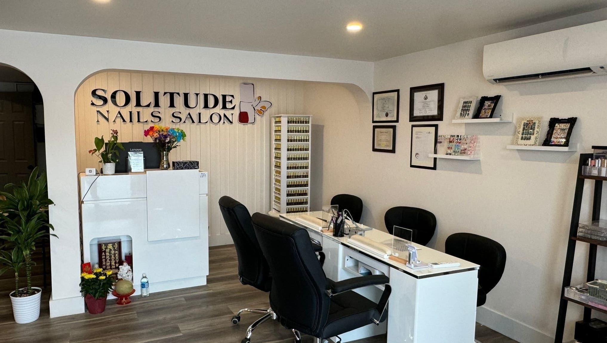 Solitude Spa Rothesay's welcoming nail salon interior in Rothesay, New Brunswick, CA featuring sleek decor.