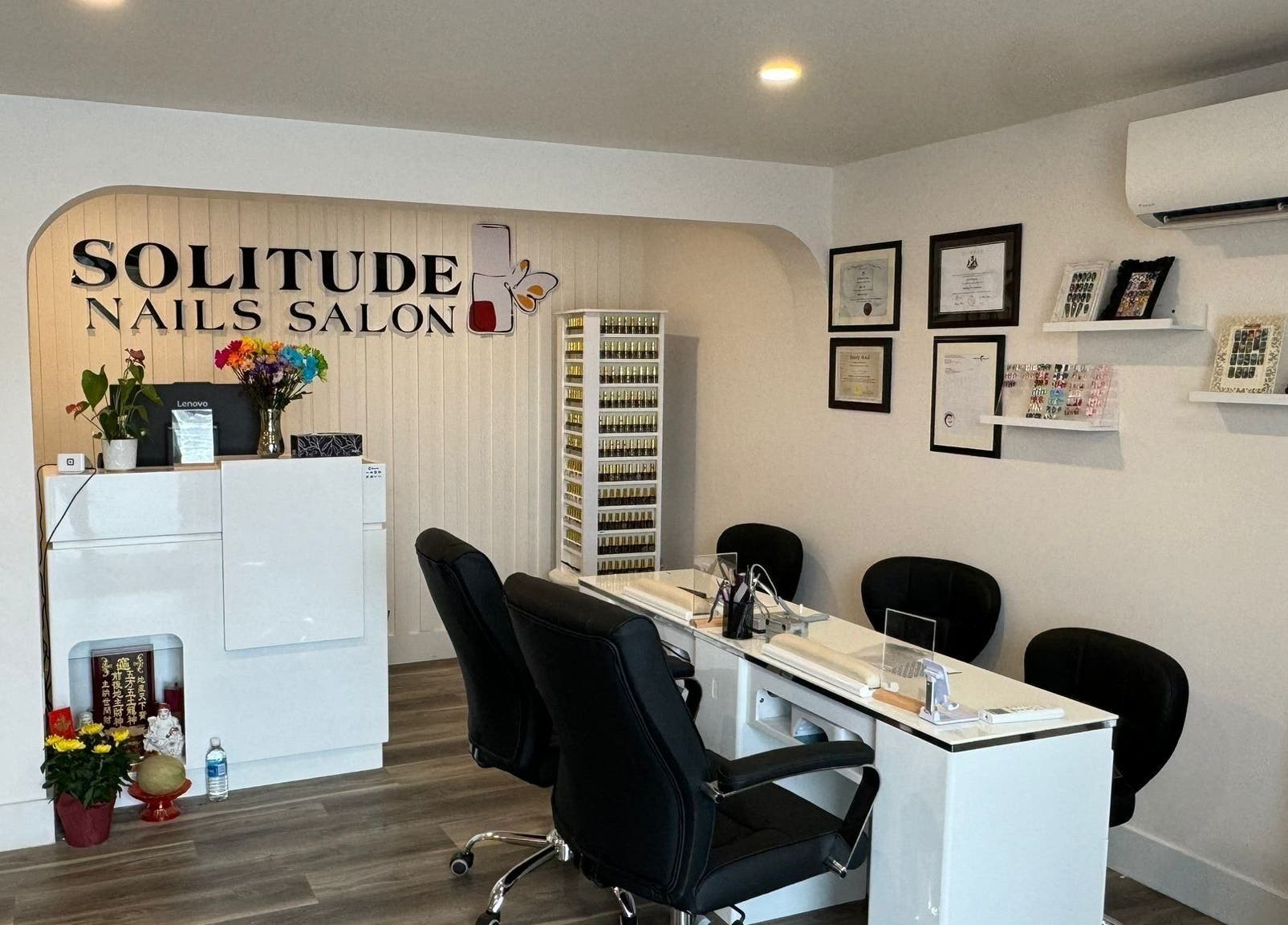 Solitude Spa Rothesay's welcoming nail salon interior in Rothesay, New Brunswick, CA featuring sleek decor.