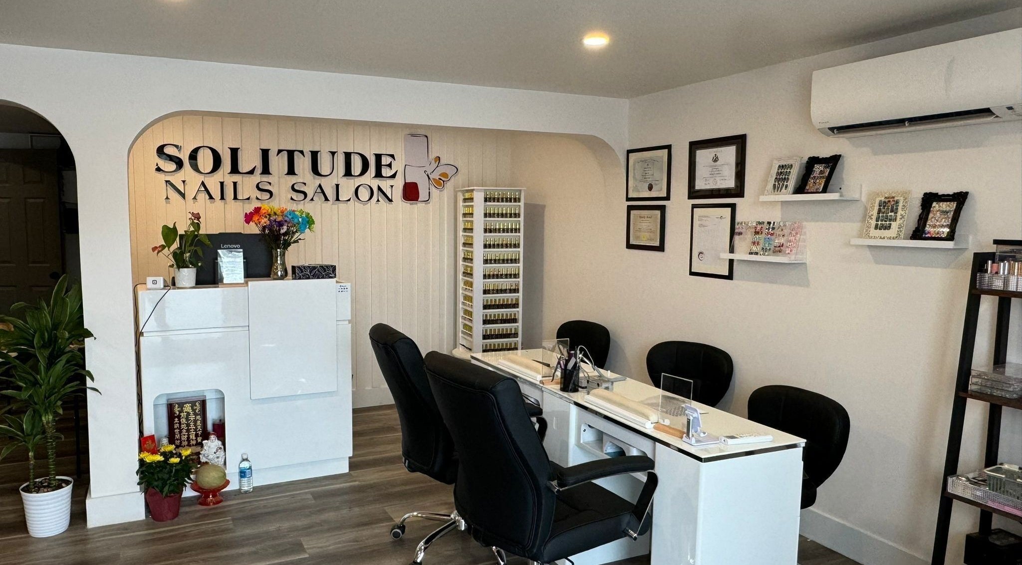 Solitude Spa Rothesay's welcoming nail salon interior in Rothesay, New Brunswick, CA featuring sleek decor.