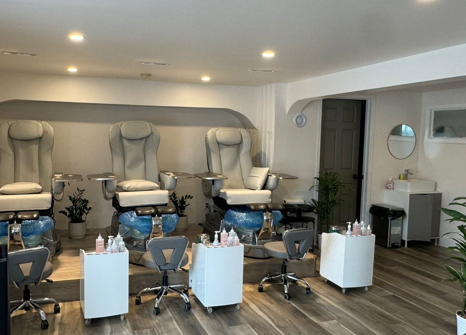 Modern pedicure stations at Solitude Spa Rothesay, Rothesay, New Brunswick, CA, offering serene relaxation.