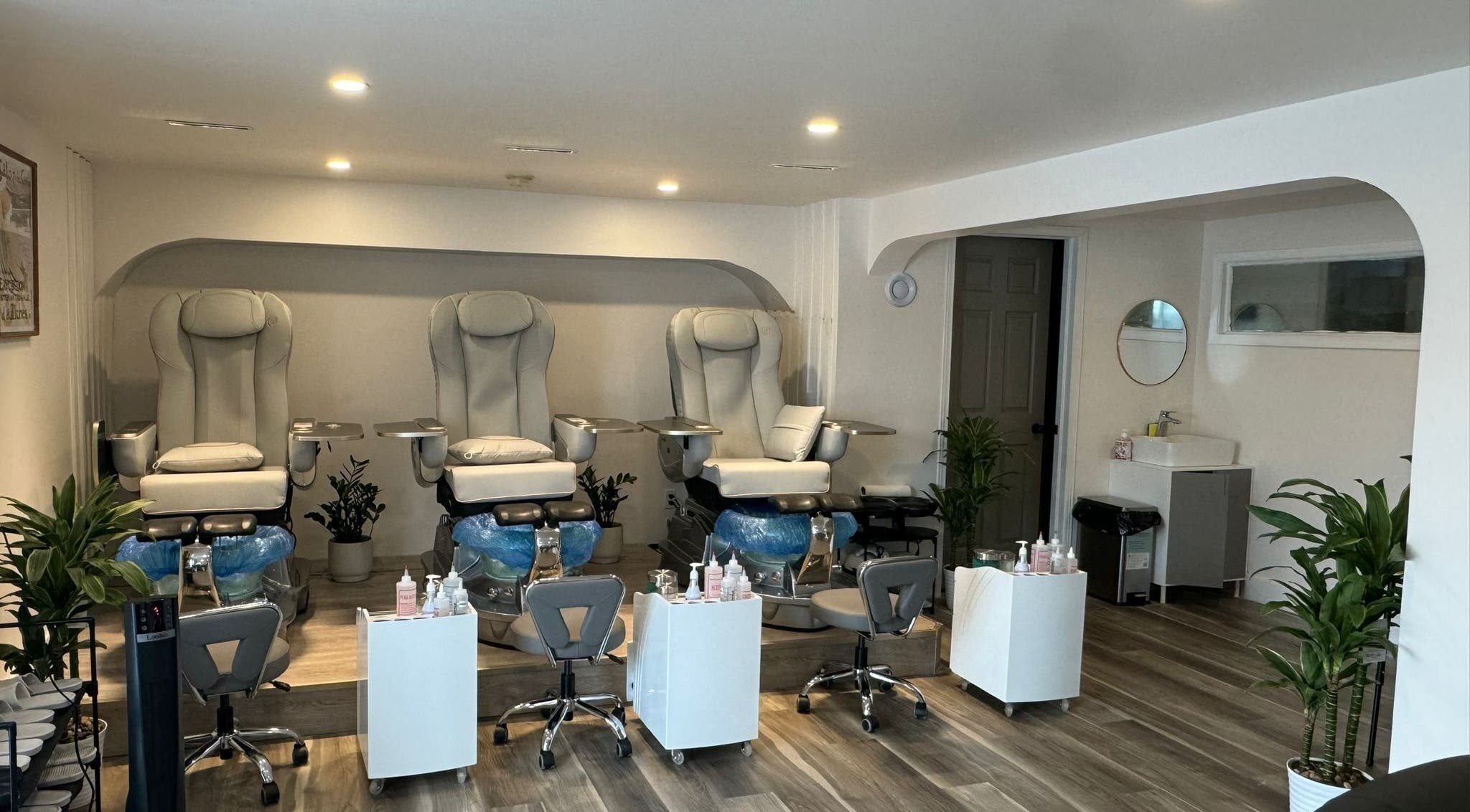 Modern pedicure stations at Solitude Spa Rothesay, Rothesay, New Brunswick, CA, offering serene relaxation.