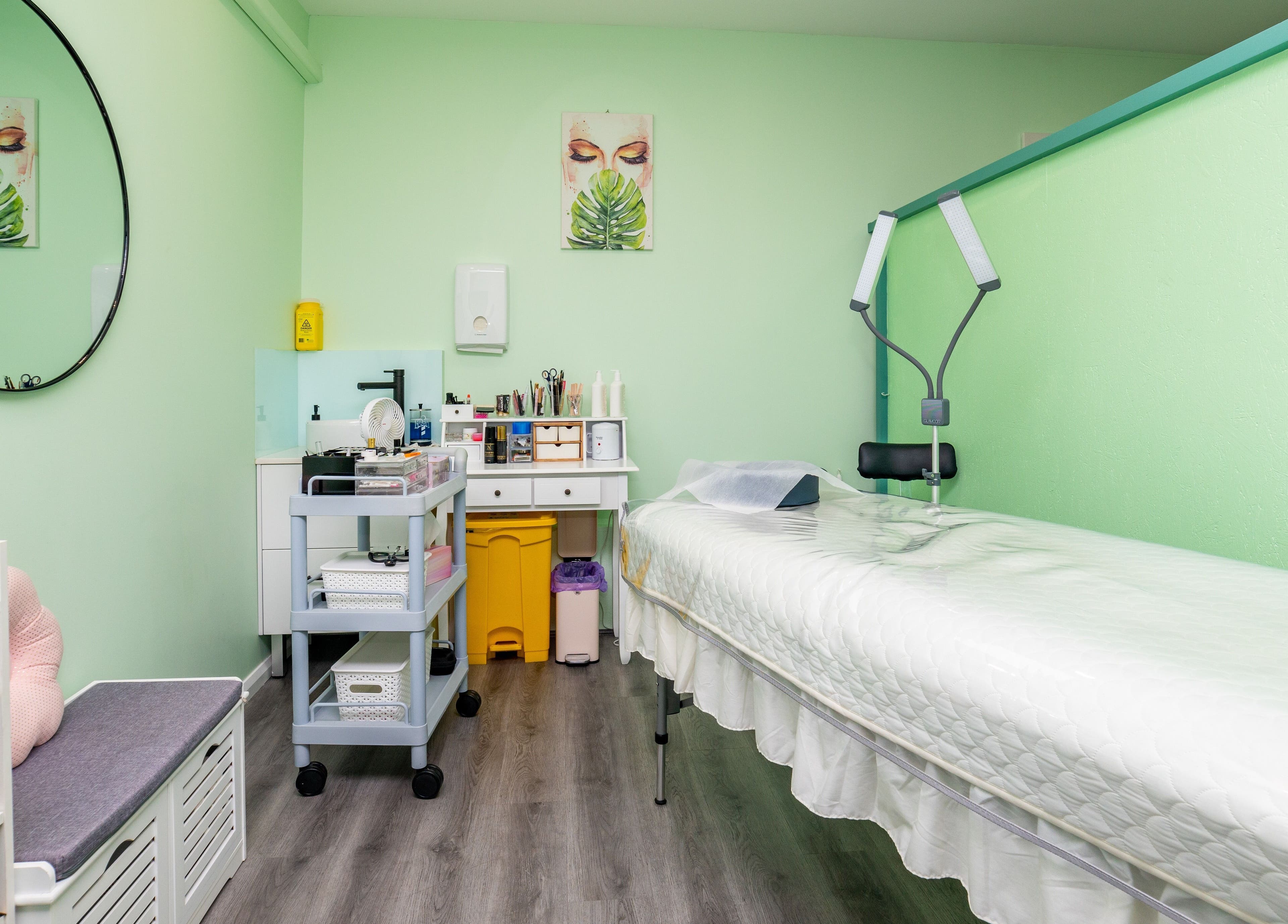 Choi Lash and Brow's calming treatment room in Lane Cove, New South Wales, AU with a relaxing bed setup.