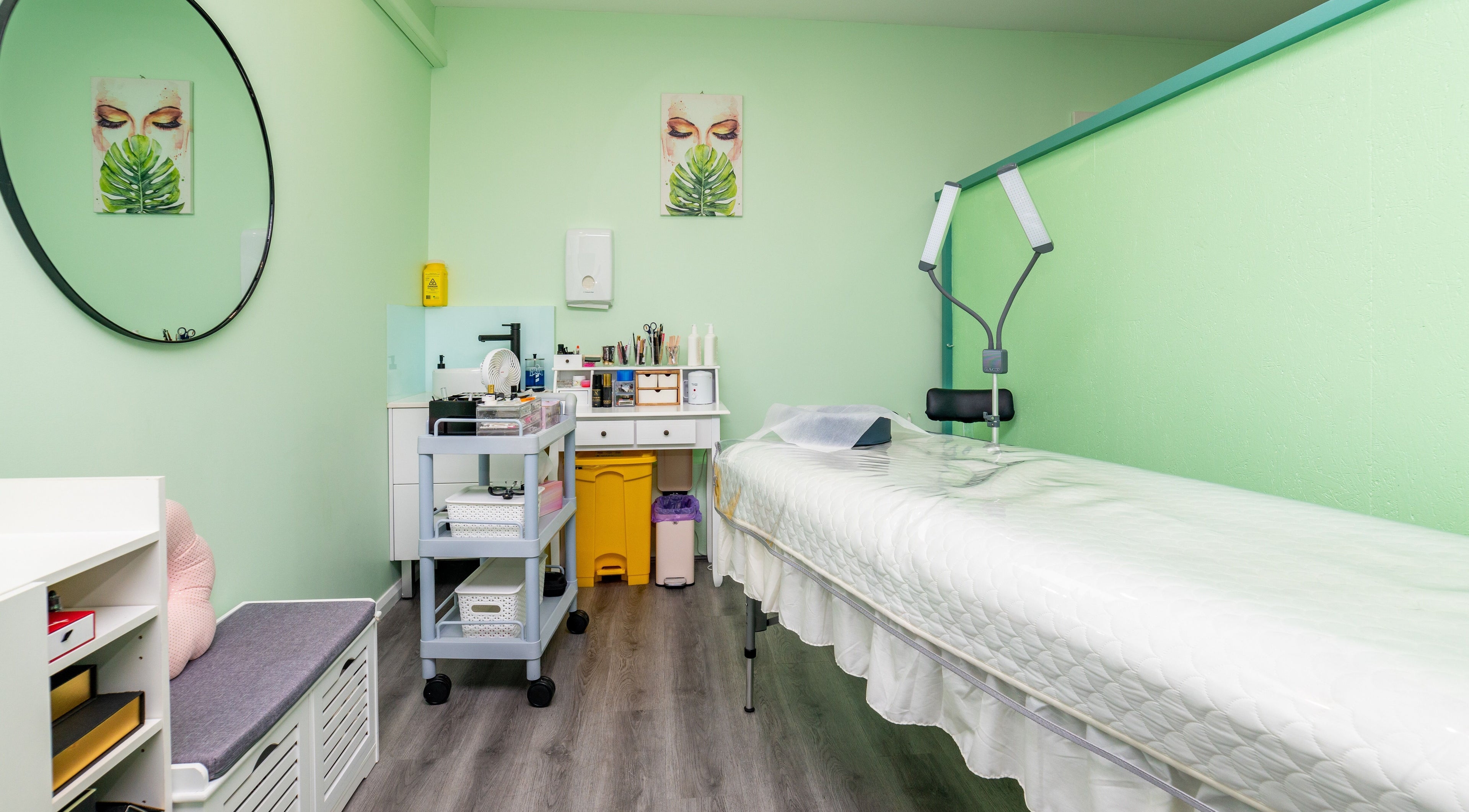 Choi Lash and Brow's calming treatment room in Lane Cove, New South Wales, AU with a relaxing bed setup.