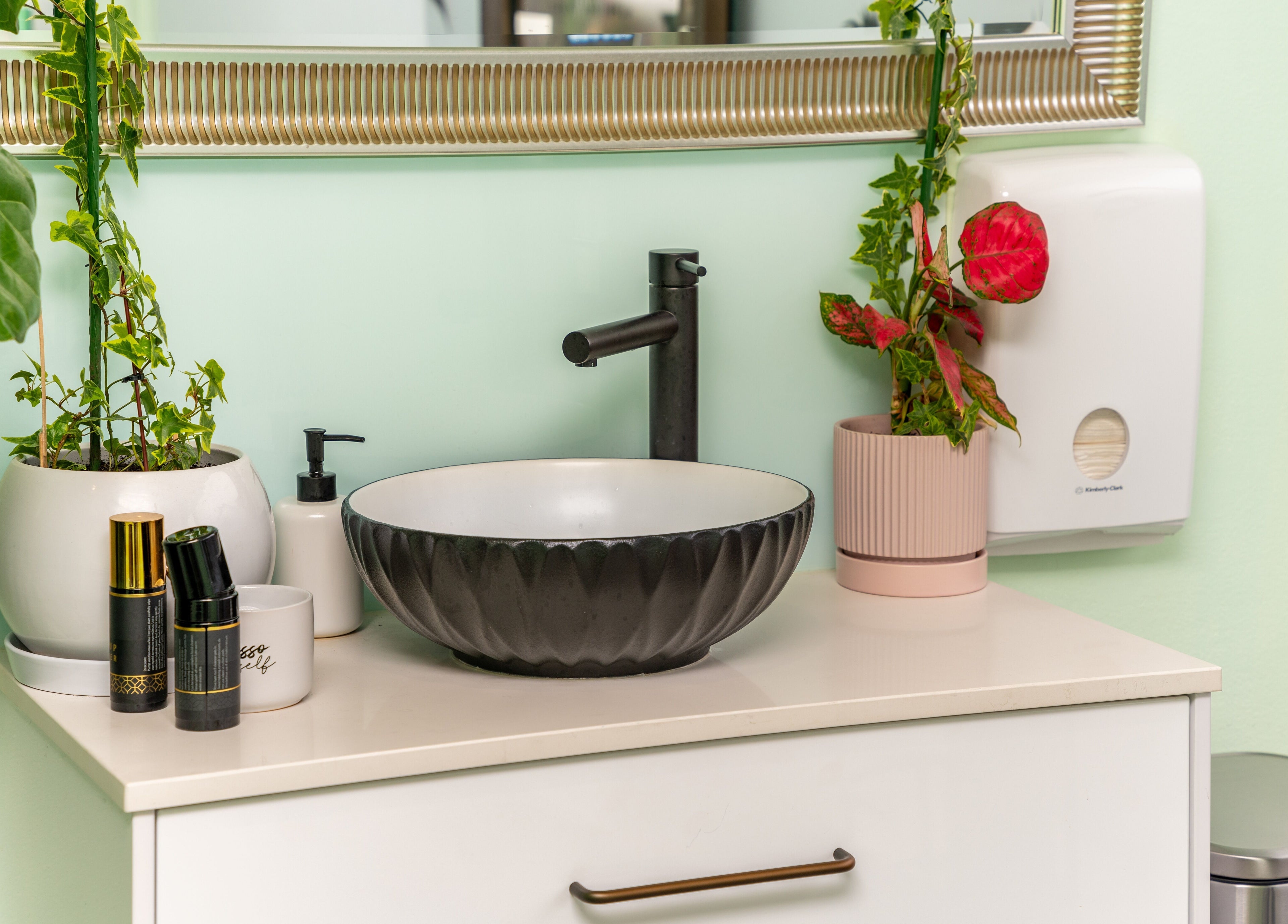 Stylish basin with plants at Choi Lash and Brow in Lane Cove, New South Wales, AU, enhancing serene ambiance.