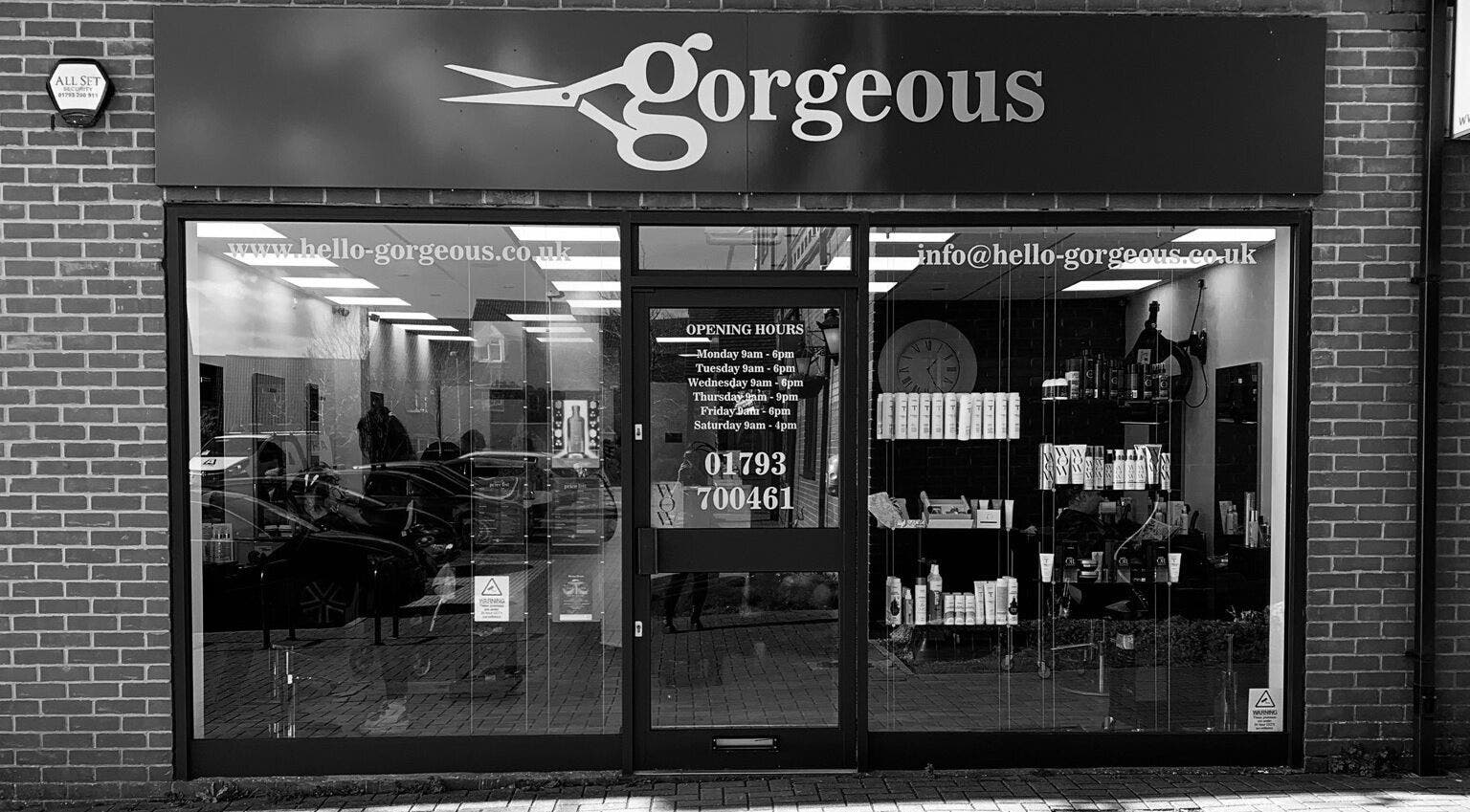 Front view of Gorgeous Swindon salon in Blunsdon Saint Andrew, England, GB, showcasing stylish entrance.