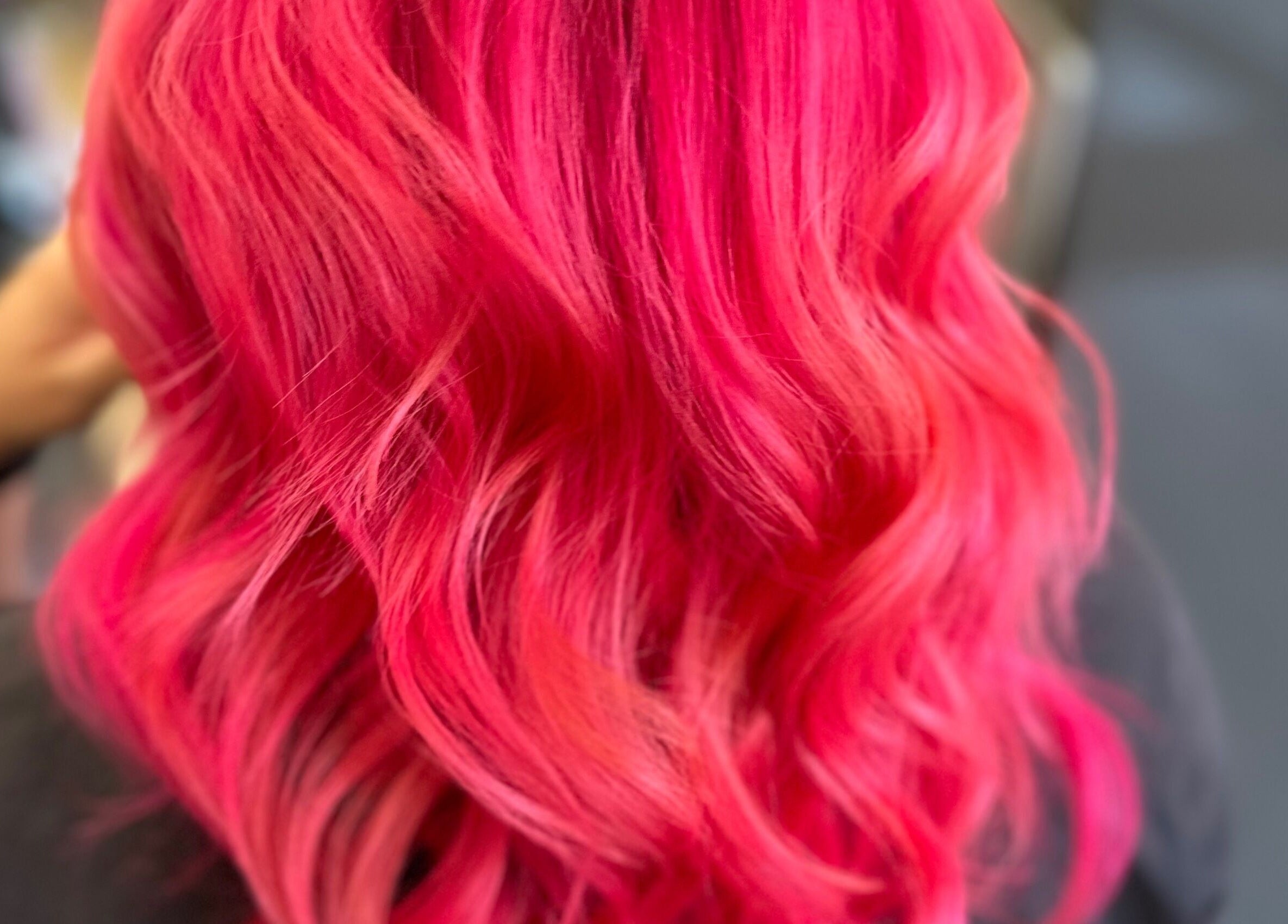 Stylish vibrant pink hair at Gorgeous Swindon, Blunsdon Saint Andrew, England, GB.