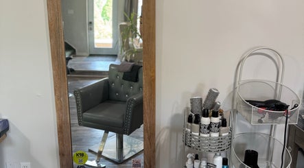 Hair styling chair and products at Jes Harrington Hair in Ennismore, Ontario, CA.