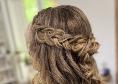 Intricate braid hairstyle at Jes Harrington Hair, Ennismore, Ontario, CA. Perfect for special occasions.