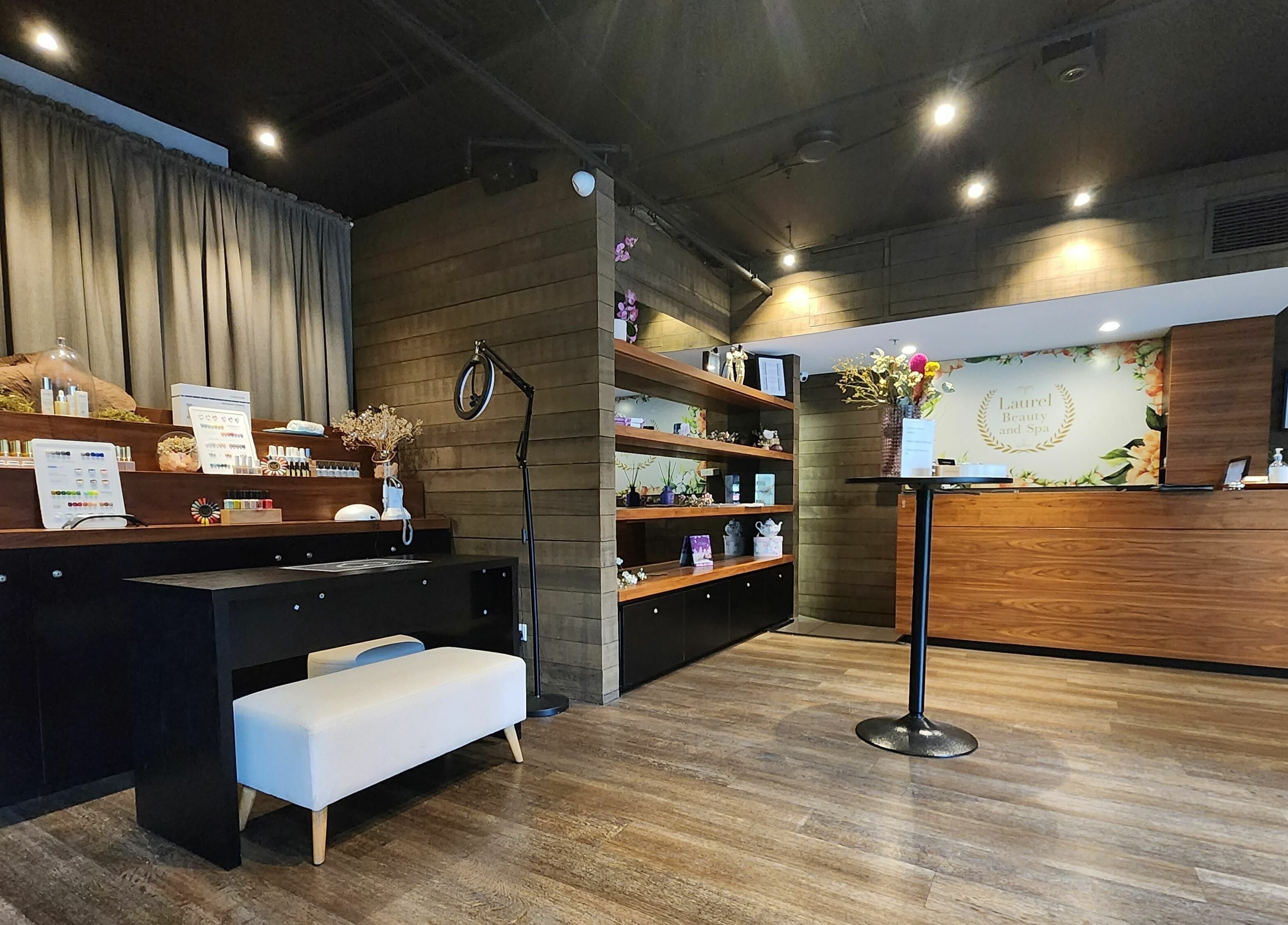 Reception area of Laurel Beauty And Spa in Docklands, Victoria, AU with modern decor and calming ambiance.