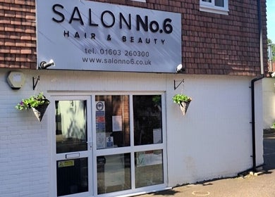 Exterior of Salon No.6 Hair And Beauty in Norwich, England, GB, featuring its modern entrance.