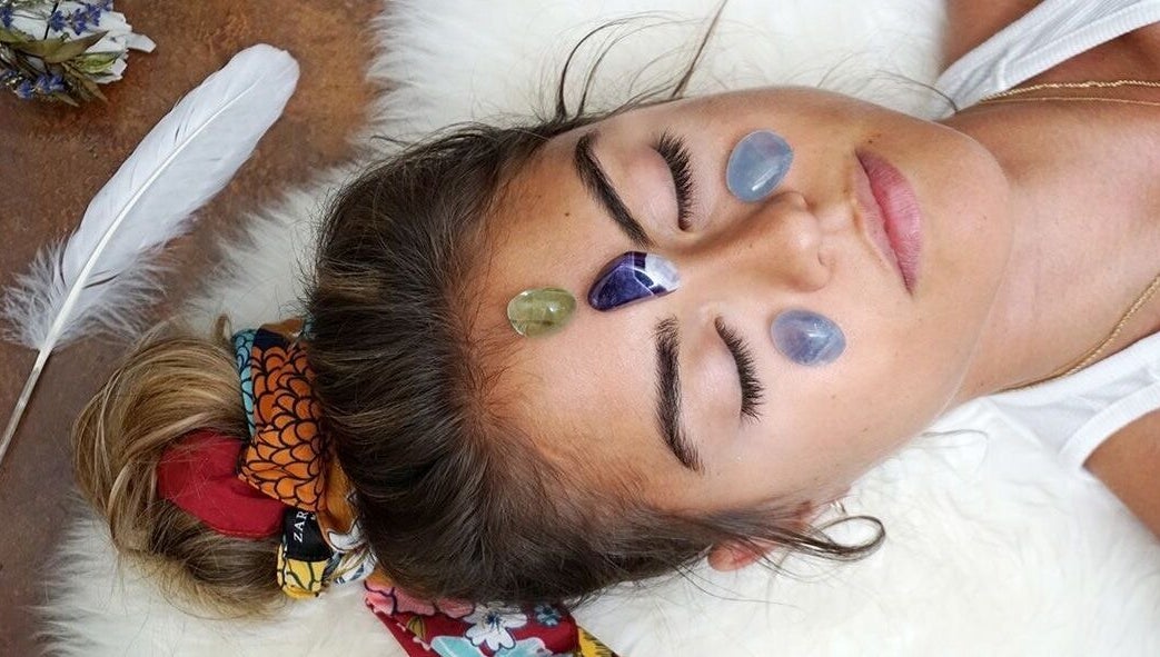 Crystals on forehead at Shadow Sanctuary Healing, Randburg, Gauteng, ZA, promoting relaxation and wellness.