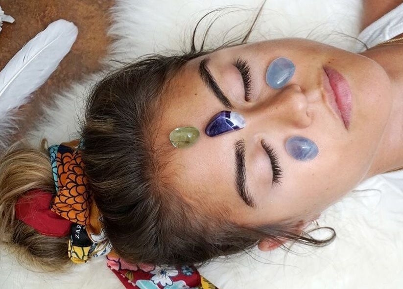Crystals on forehead at Shadow Sanctuary Healing, Randburg, Gauteng, ZA, promoting relaxation and wellness.