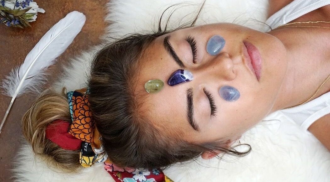 Crystals on forehead at Shadow Sanctuary Healing, Randburg, Gauteng, ZA, promoting relaxation and wellness.