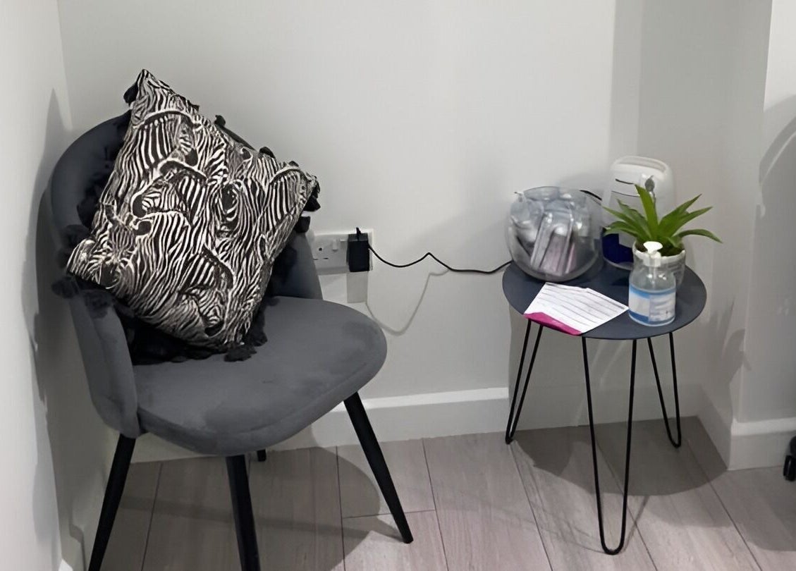 Welcoming seating area at Lashes by Georgina, Andover, England, GB with stylish decor and modern furnishings.
