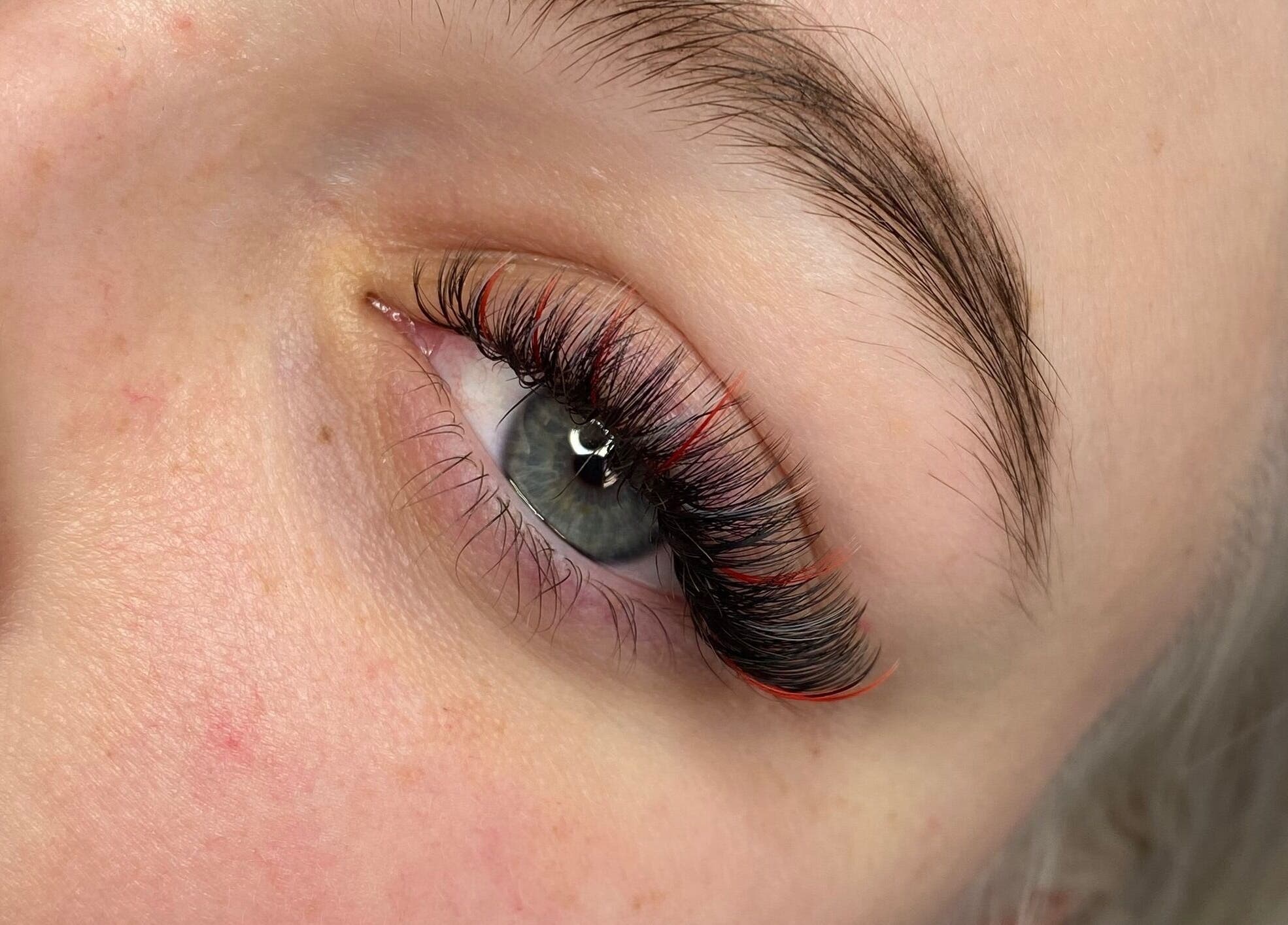 Close-up of vibrant eyelash extensions at Evil Eyes Beauty Studio in Roodepoort, Gauteng, ZA.