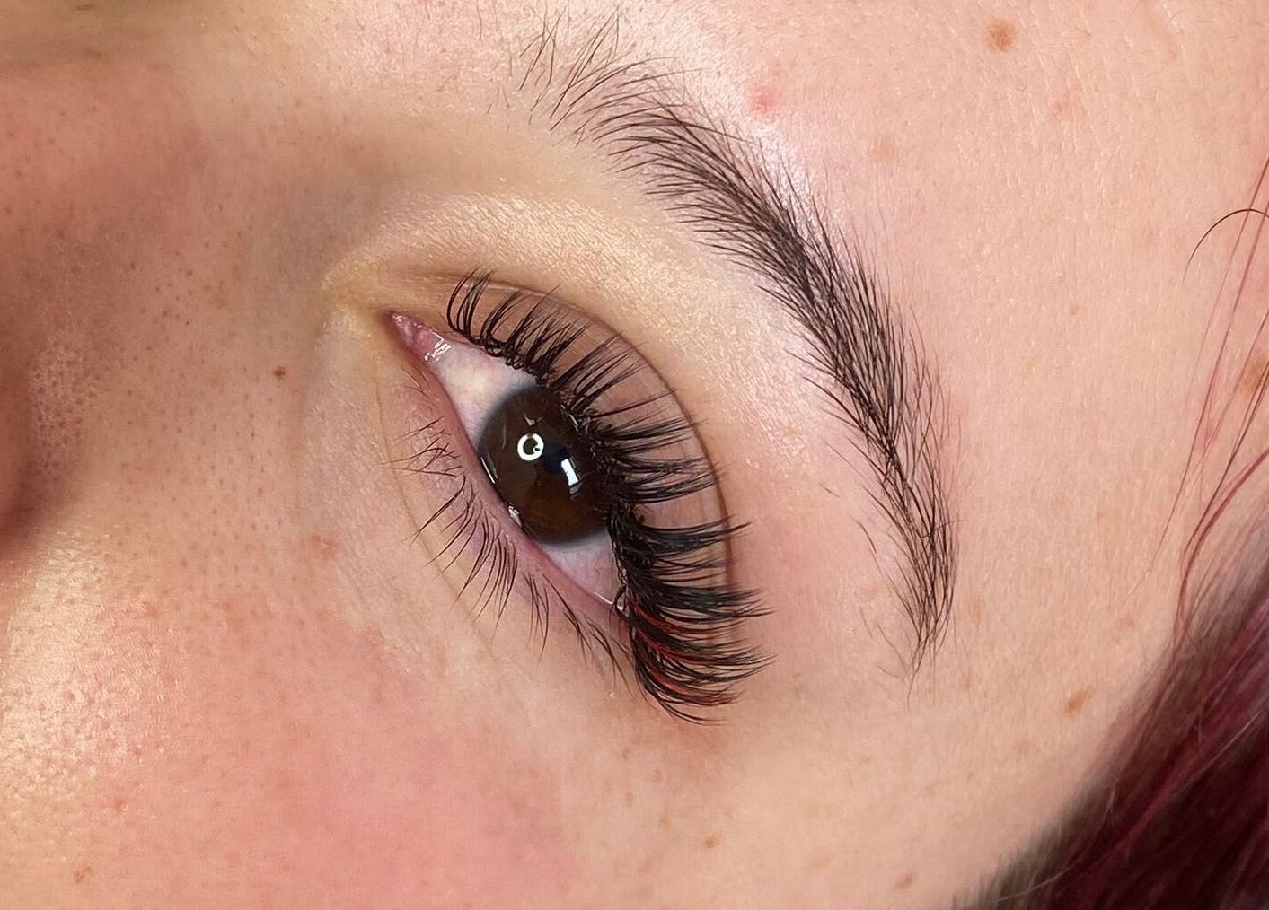 Close-up of eyelash extensions at Evil Eyes Beauty Studio, Roodepoort, Gauteng, ZA.