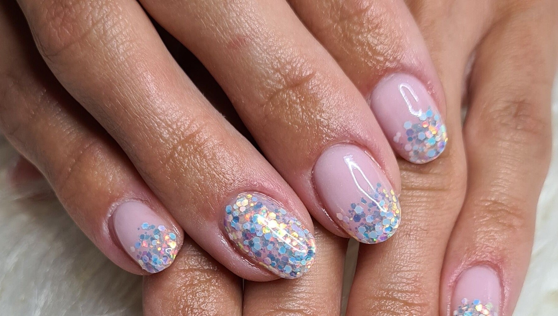 Close-up of glitter manicure at Evermore Aesthetics, Silver Lakes Golf Estate, Gauteng, ZA.