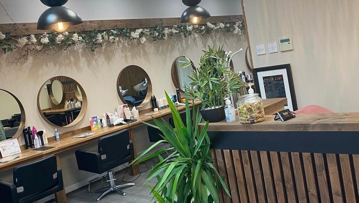 Chic interior of Hair by Jasmine, Carrick-On-Shannon, Roscommon, IE showcasing stylish mirrors and lush plants.
