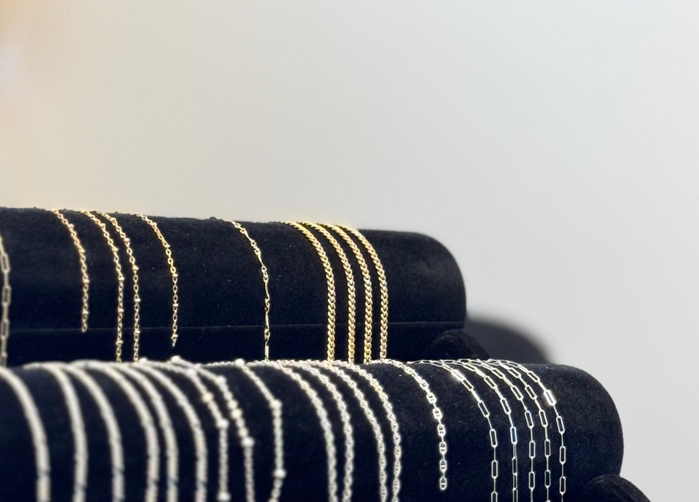 Sophisticated bracelet collection at Whitehead & Booth Salon & Permanent Jewellery, Sheffield, England, GB.