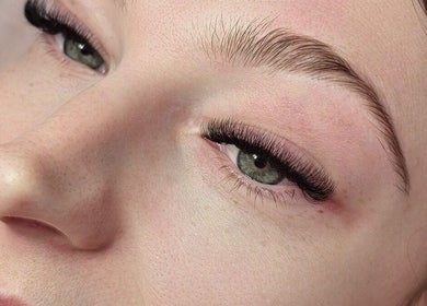 Close-up of expertly applied eyelash extensions at Lottie's Place in Rochedale South, Queensland, AU.