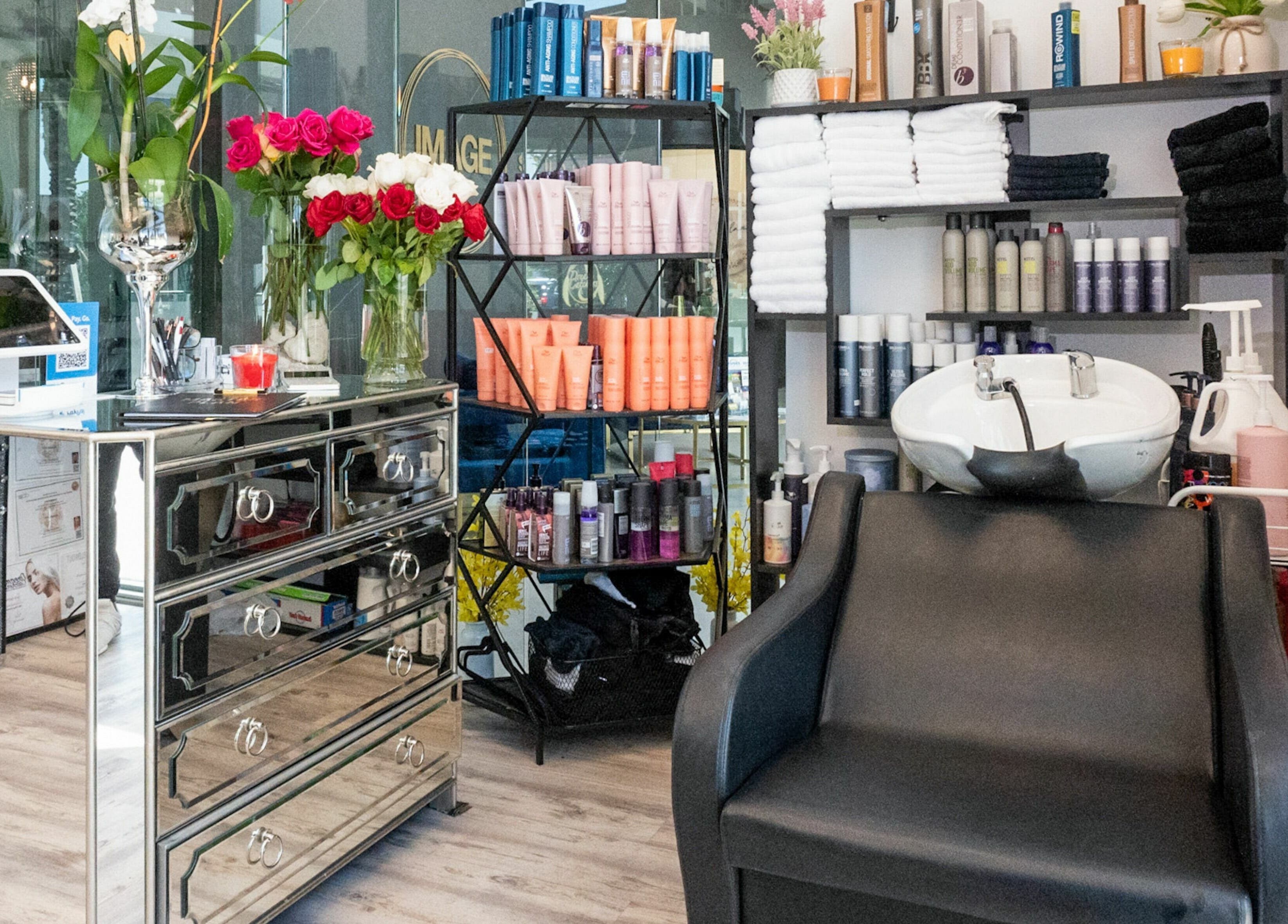 Chic hair styling area at Jennifer The Hairstylist in Delray Beach, Florida, US with luxurious decor.