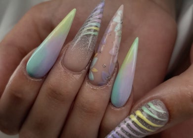 Vibrant pastel nail art at Flirt Hair and Beauty Bar, Pretoria, Gauteng, ZA.