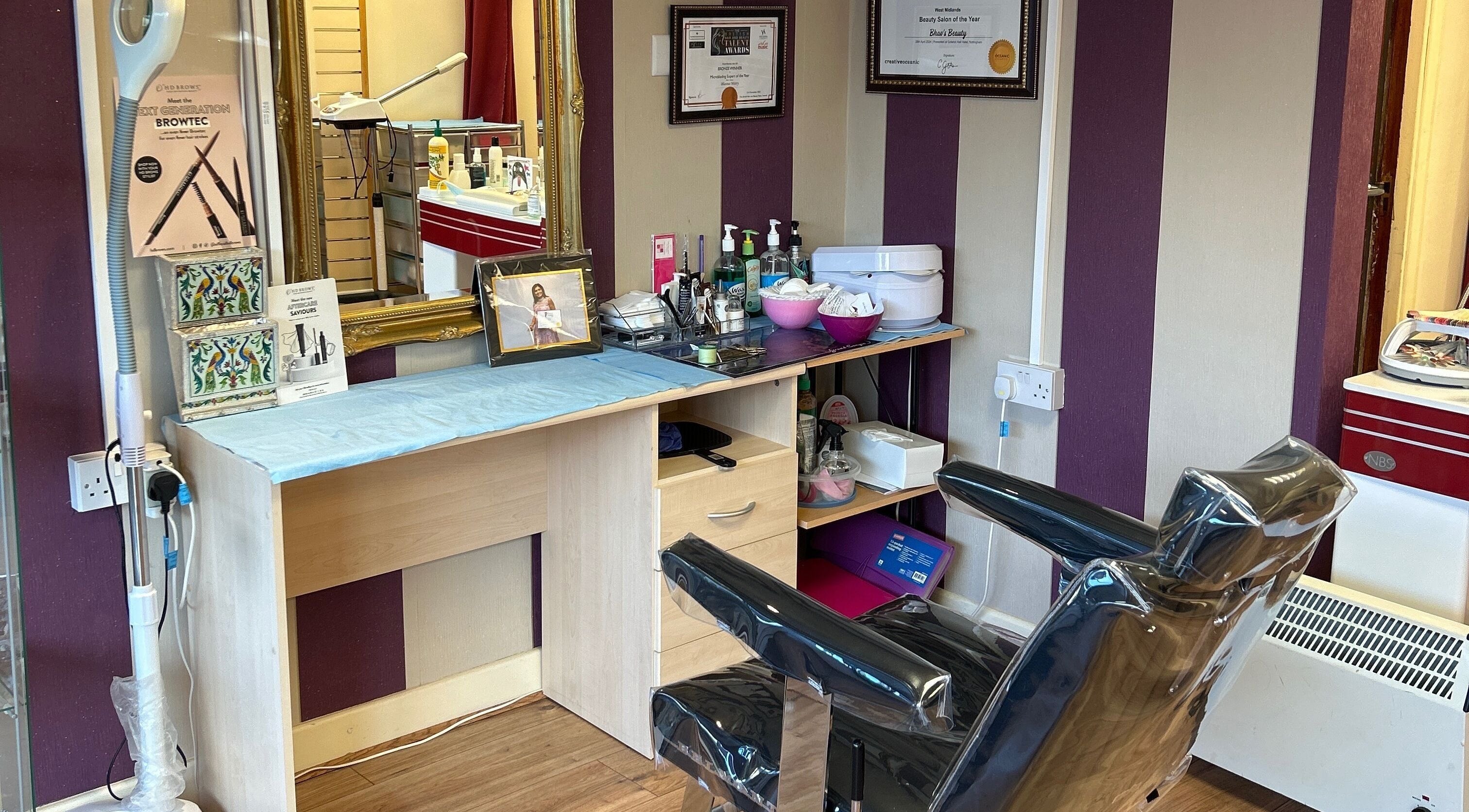 Beauty corner at Bhav's Beauty, Tividale, England, GB with stylish setup and tools for wellness services.