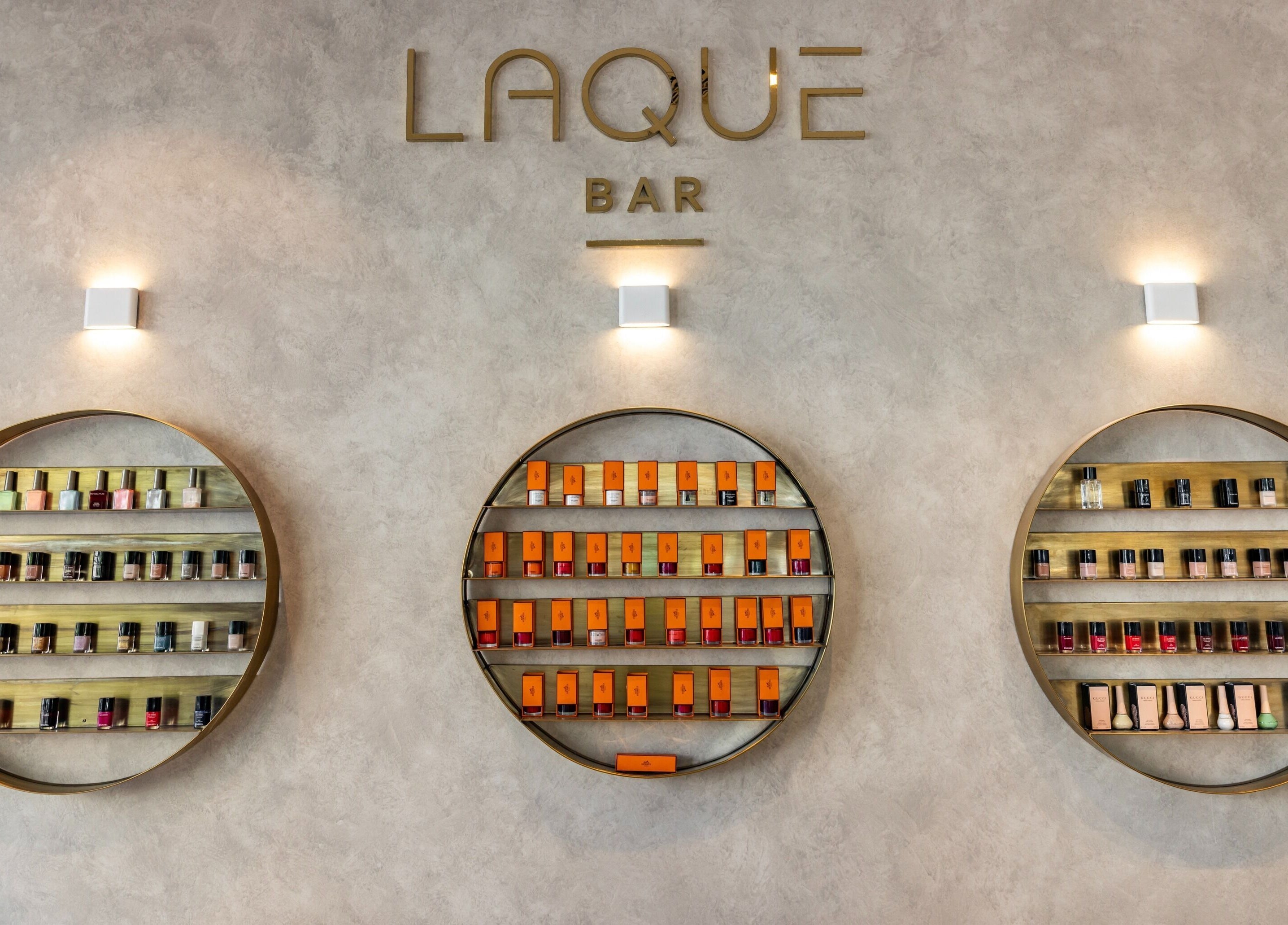 Stylish nail polish display at Laque Nail Bar - Double Bay, enhancing ambiance at Double Bay, NSW, AU.