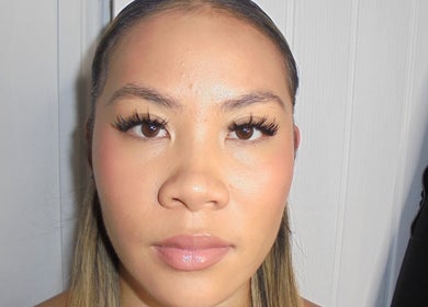 Close-up of a model with elegant lashes at Kayla the Brand, Manchester, England, GB.