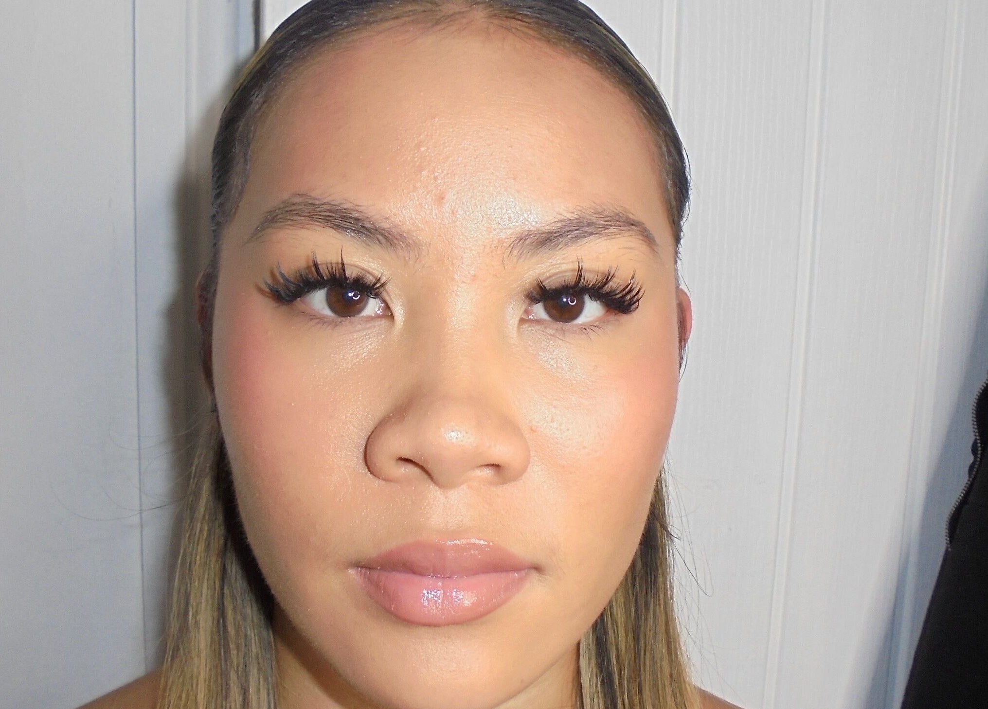 Close-up of a model with elegant lashes at Kayla the Brand, Manchester, England, GB.