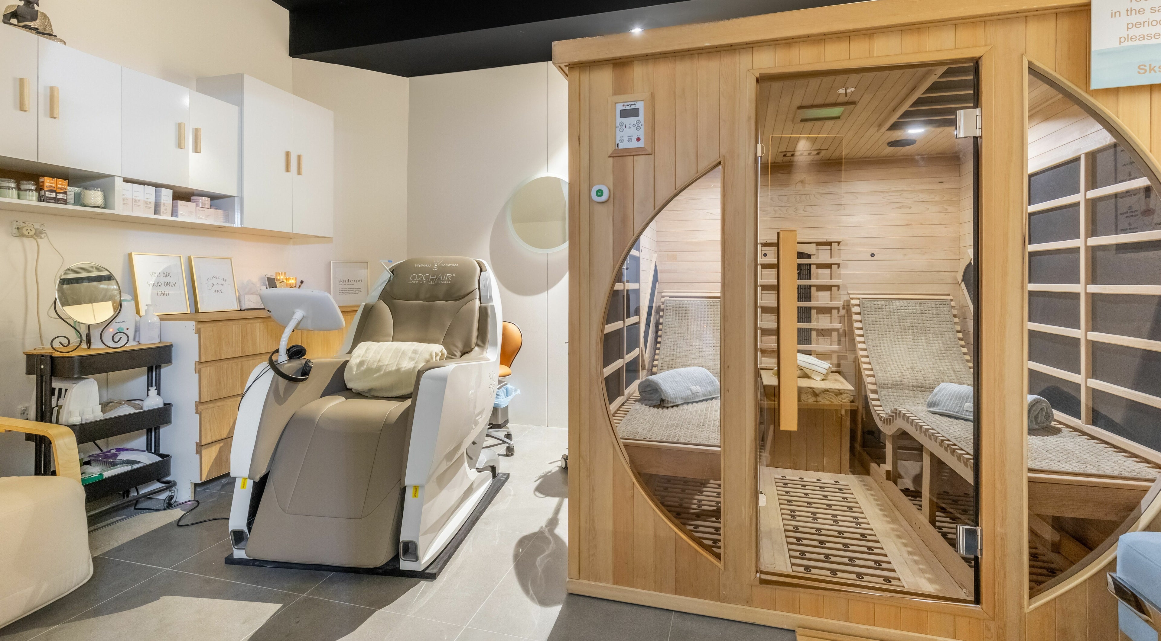 Luxurious sauna and massage chair at SK Wellness and Skin in Homebush, New South Wales, AU.
