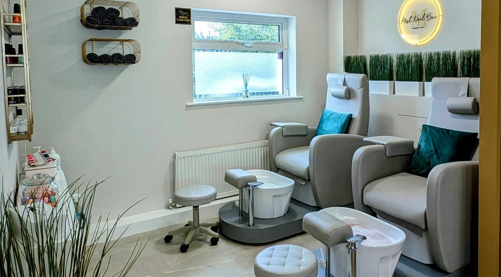 Comfortable pedicure chairs at Mist Nail Bar, Carrigaline, County Cork, IE offering a serene spa experience.