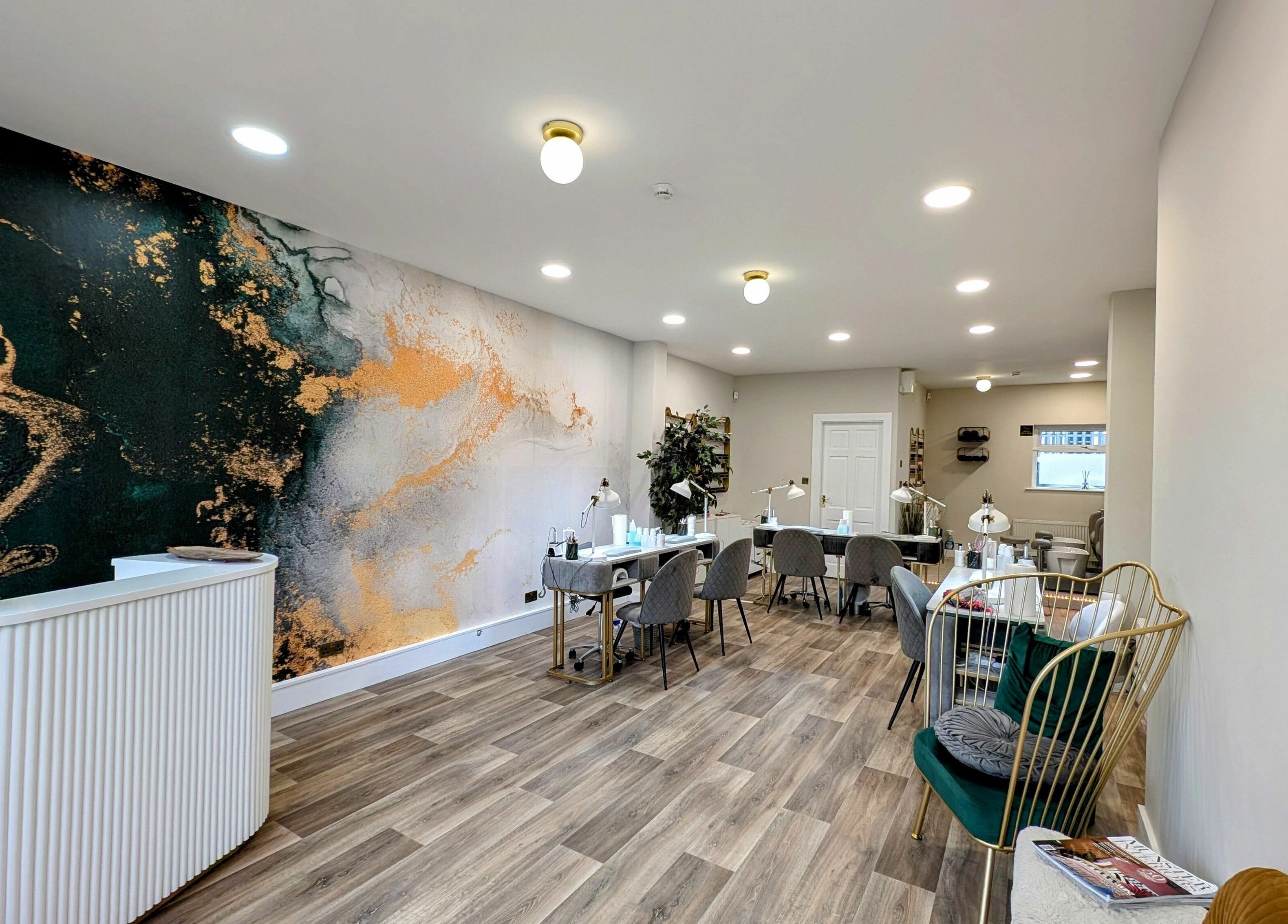 Sophisticated interior of Mist Nail Bar, Carrigaline, County Cork, IE with chic decor and stylish seating.