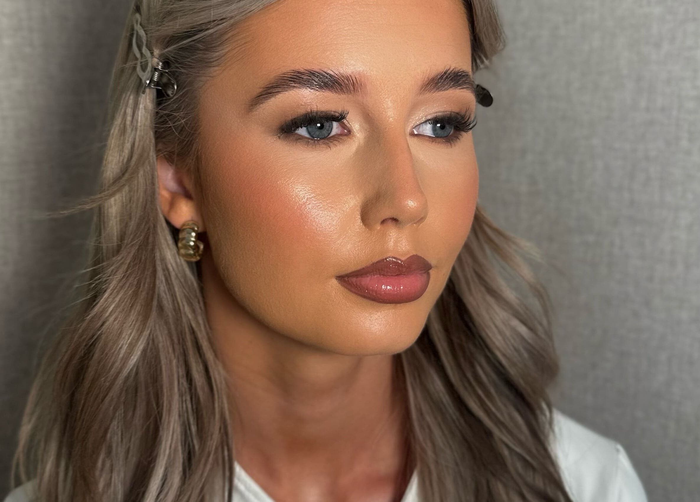 Close-up of model with flawless makeup at MaeKup by Ellie, Pontefract, England, GB.