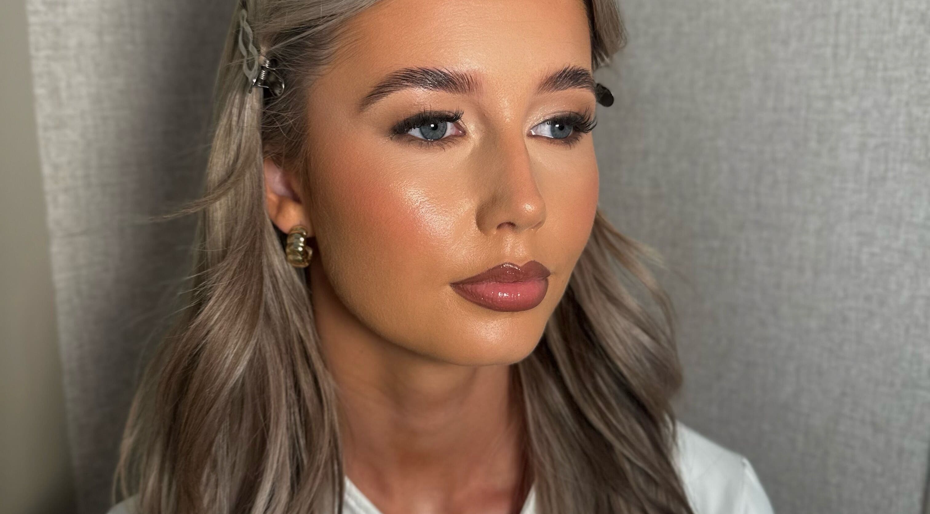 Close-up of model with flawless makeup at MaeKup by Ellie, Pontefract, England, GB.