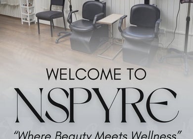 Welcome sign at Nspyre Beauty salon in Bridgetown, Christ Church, BB showcasing modern, inviting interior.