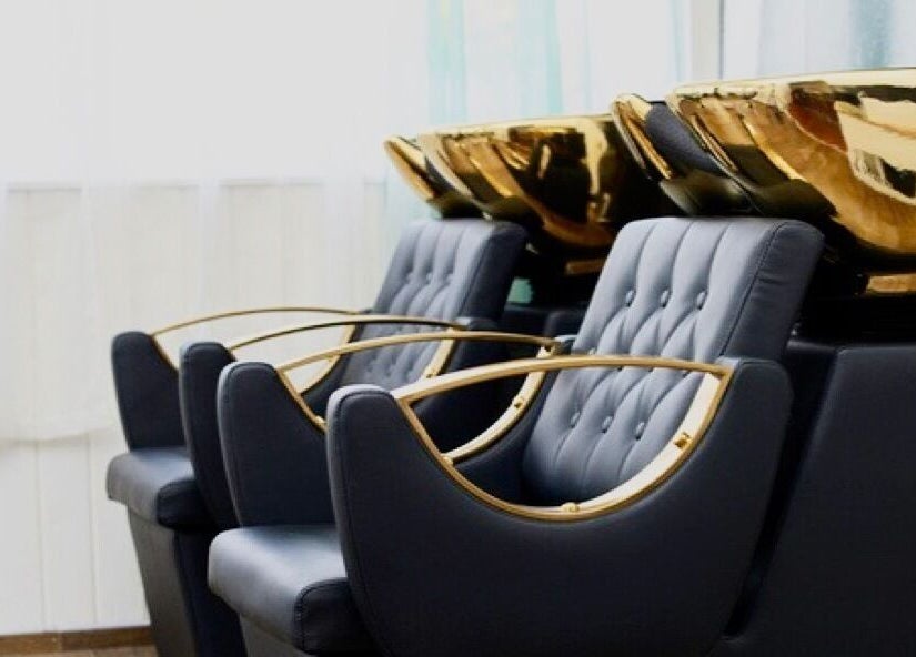 Luxurious salon chairs and gold washbasins at Nspyre Beauty, Bridgetown, Christ Church, BB.