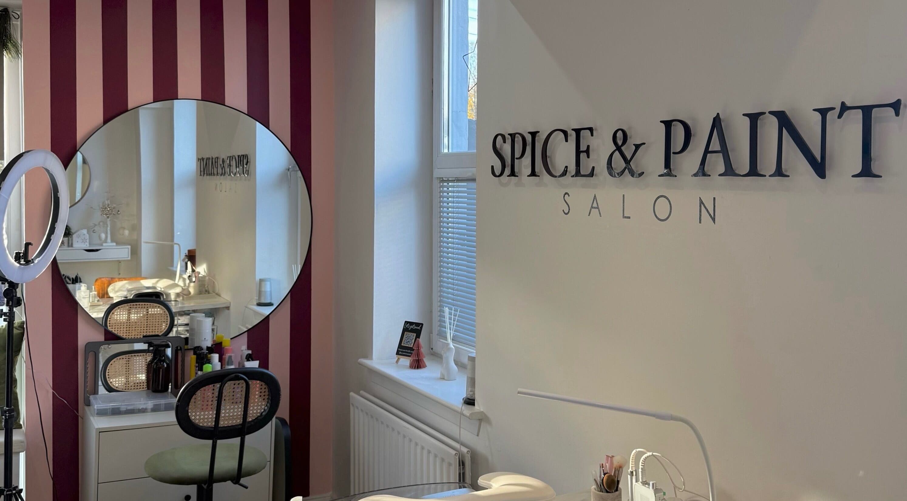 Spice and Paint Salon interior with mirror and chair, Bathgate, Scotland, GB.