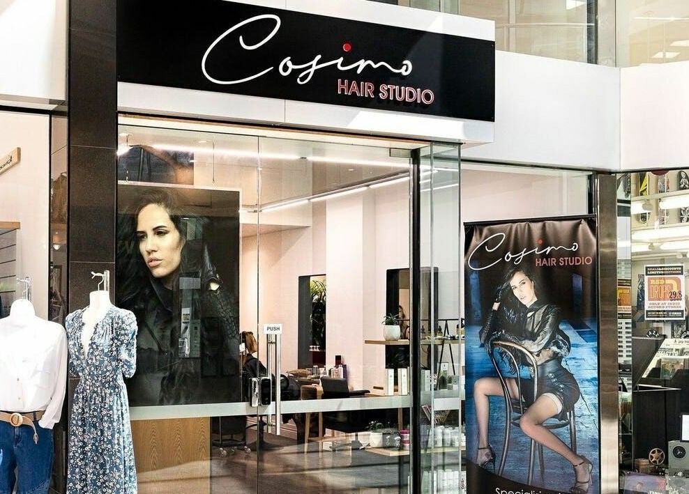Cosimo Hair Studio entrance at Broadbeach, Queensland, AU, showcasing modern and stylish salon façade.
