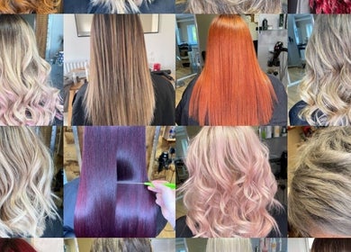 A collage of vibrant hairstyles at TammyBeard_Hair, Your location, England, GB showcasing diverse hair colors and textures.
