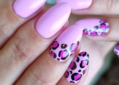 Pink and leopard nail art at Nails by Chanelle, Westville, KwaZulu-Natal, ZA.