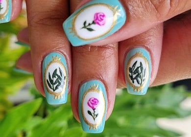 Intricate floral nail art at Nails by Chanelle, Westville, KwaZulu-Natal, ZA, highlighting delicate designs.