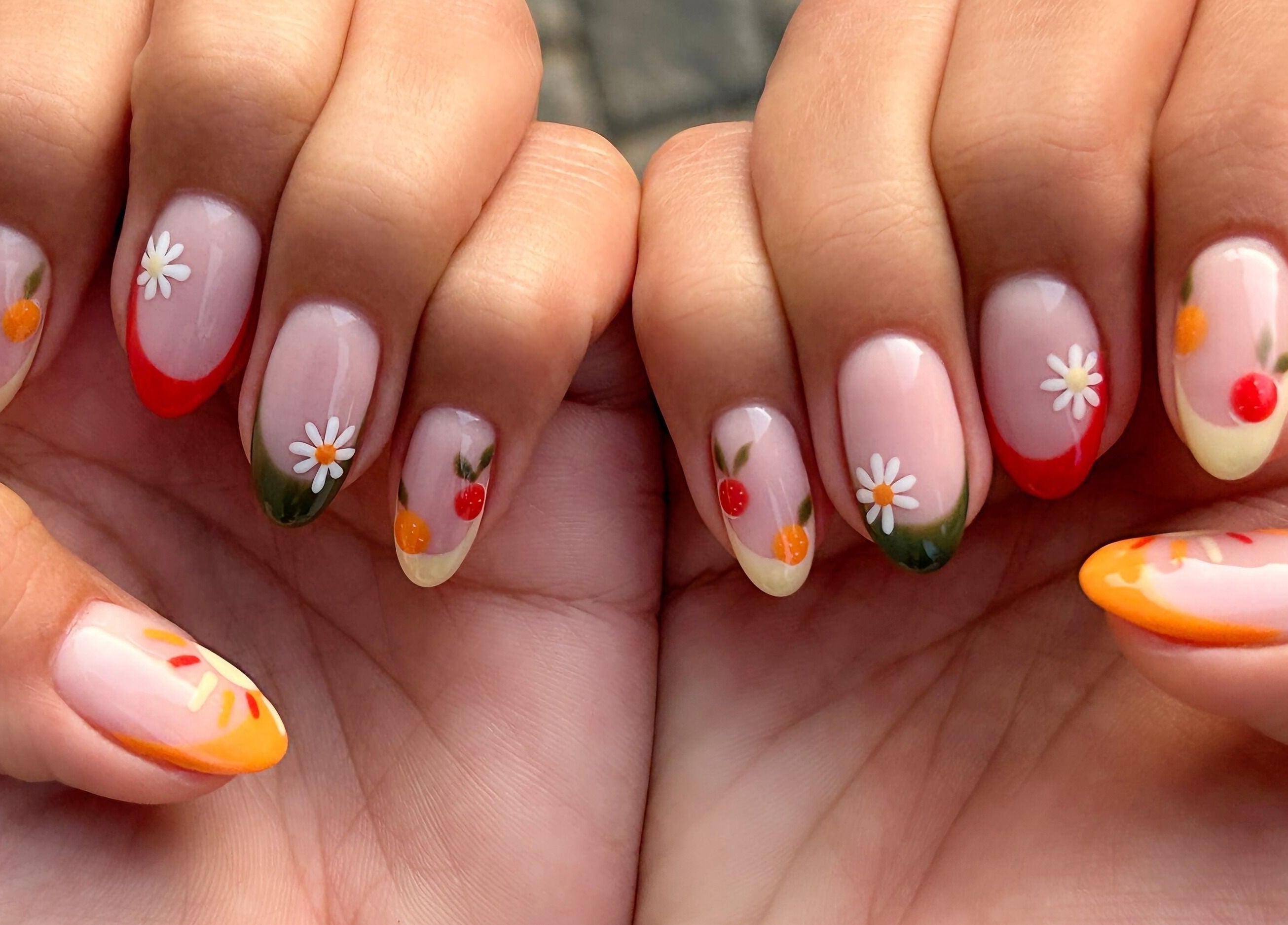 Stylish floral nail art at Nel White Nails, Umhlanga, Kwazulu-natal, ZA, showcasing vibrant colors and designs.